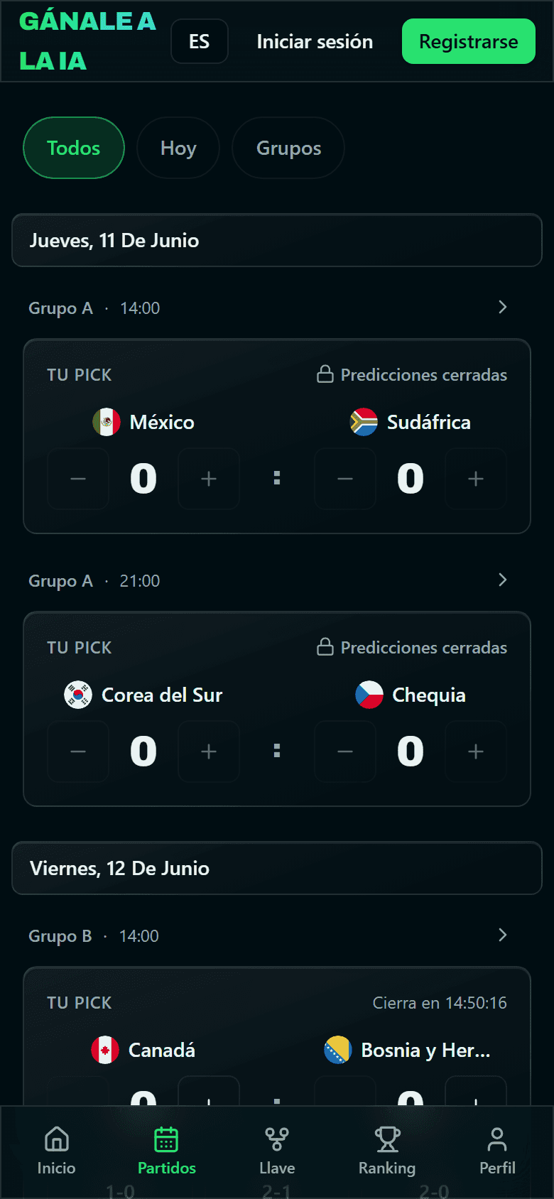Tela de Partidas no celular com a lista de jogos da Copa